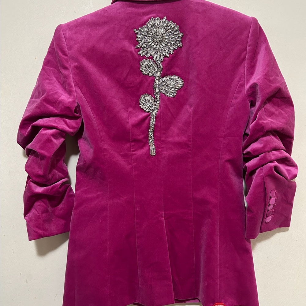 Cinq à Sept Pink Velvet Jacket with Silver Floral Embellishment - Picture 2 of 4
